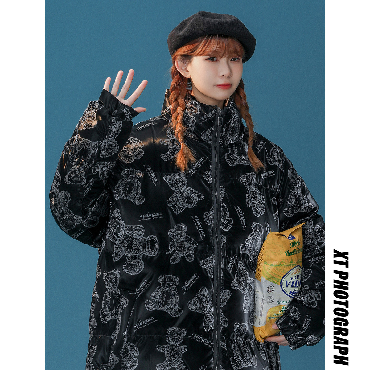 xz1002-1-Y63p128控158  新款冬季小熊印花加厚保暖面包服女棉袄图片
