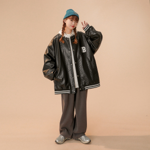 中性款！2026秋季新款PU棒球服宽松休闲皮夹克xz1002-1-Y58P105图片