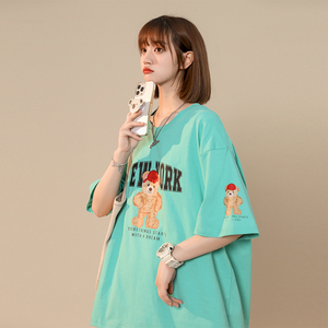 xz1002-1-Y48P25限38     夏款宽松中性小熊短袖全棉情侣T恤图片