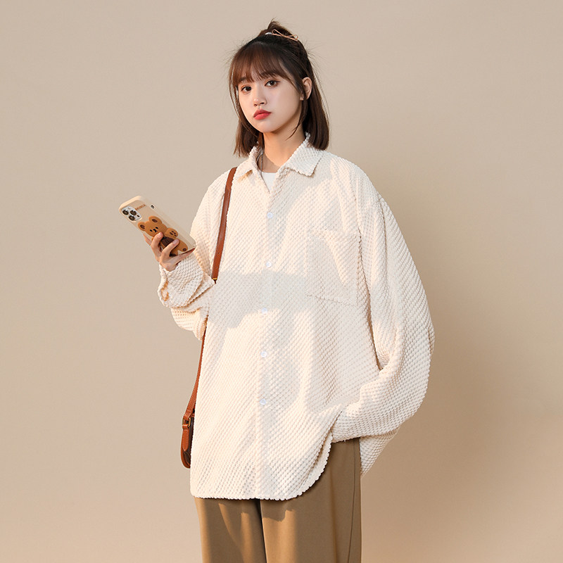 中性款！秋季新款菠萝粒免烫开衫宽松休闲衬衫xz1002-1-Y26P48，男装衬衫，星座906（原电商a316-1）