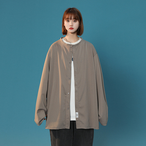 2026秋季新款中性潮流圆领宽松开衫女衬衫xz1002-1-Y56p60图片