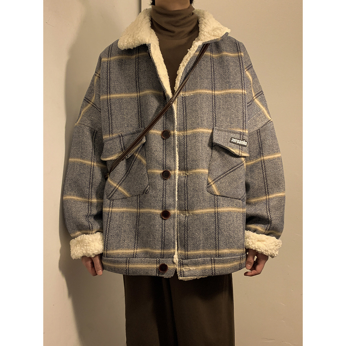新款毛呢格子棉衣宽松加绒加厚外套上衣xz1002-1-Y73p115控139图片