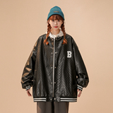 中性款！2026秋季新款PU棒球服宽松休闲皮夹克xz1002-1-Y58P105，男装夹克，星座906（原电商a316-1）