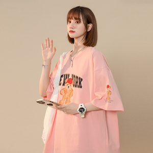 xz1002-1-Y48P25限38     22夏款宽松中性原创短袖全棉情侣落肩袖图片
