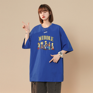 xz1002-Y49P25限39   新款动漫印花中性宽松落肩男女短袖图片