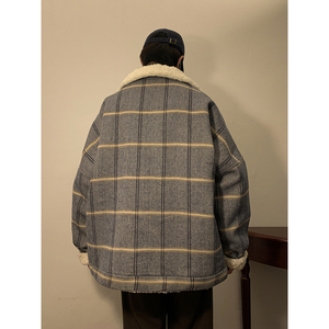 新款毛呢格子棉衣宽松加绒加厚外套xz1002-1-Y73p115控139图片