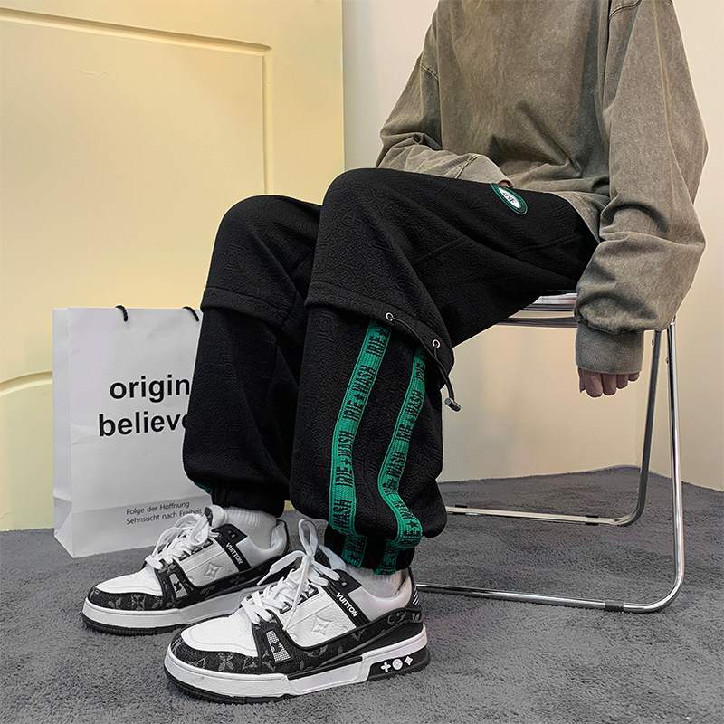 2026新款春秋宽松贴标束脚裤男女潮流运动裤xz1002-1-K53P55控75，女装休闲裤，星座906（原电商a316-1）