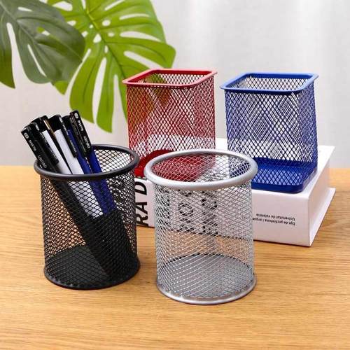 创意时尚圆形网格金属笔筒