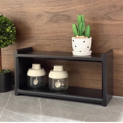 咖啡角布置双层全实木格子置物架咖啡杯收纳架厨房黑色展示架子