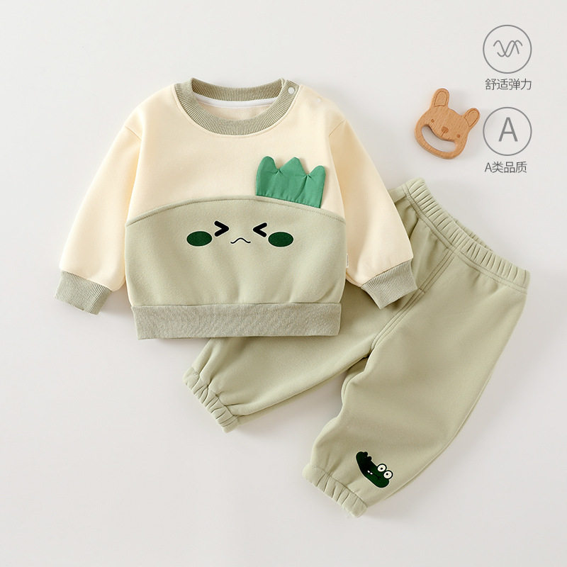 新生婴儿衣服秋冬卫衣套装休闲满月宝宝薄棉衣无骨外出服春秋怪兽