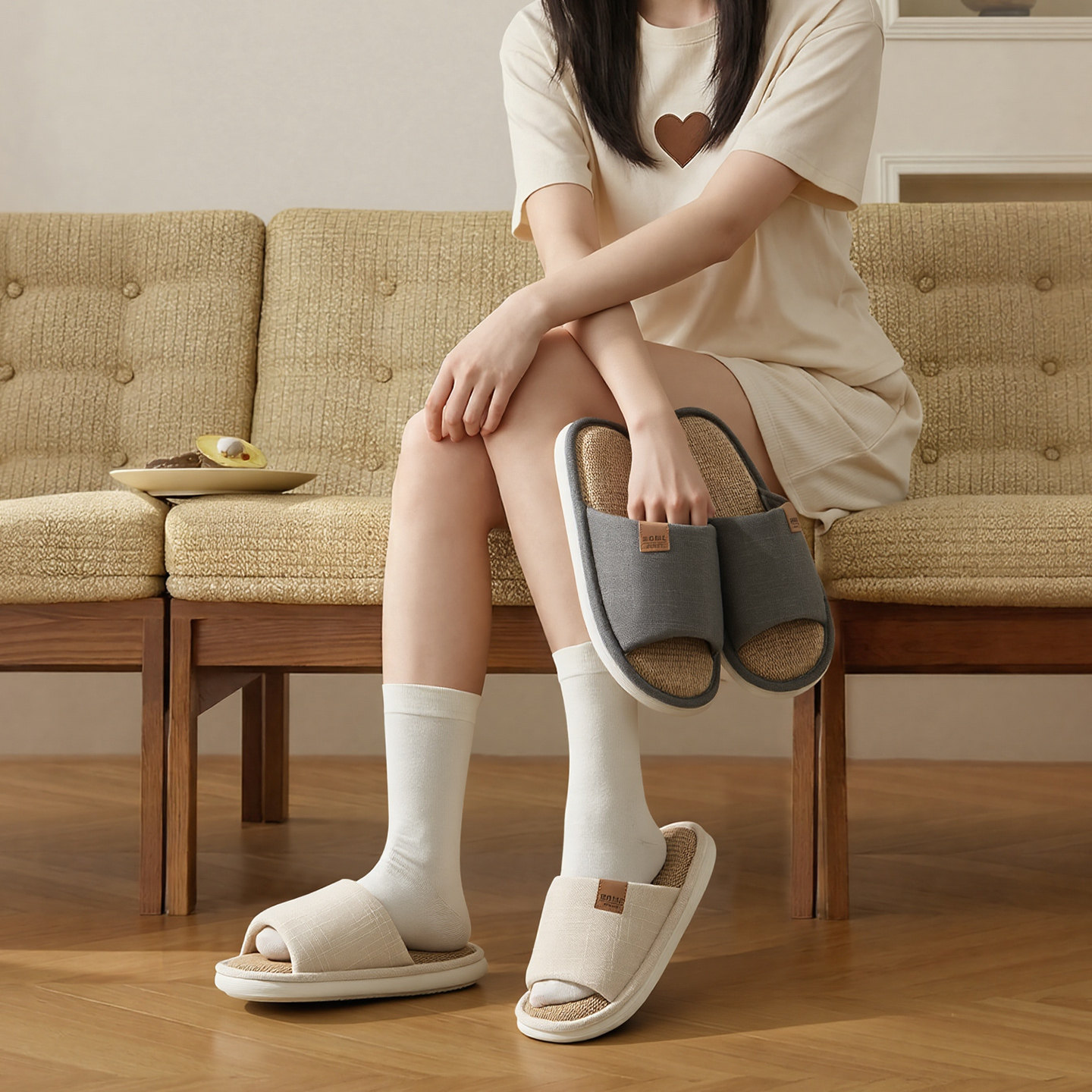 成人开口拖亚麻拖鞋男士春秋室内家居四季棉麻布抗菌拖鞋女夏