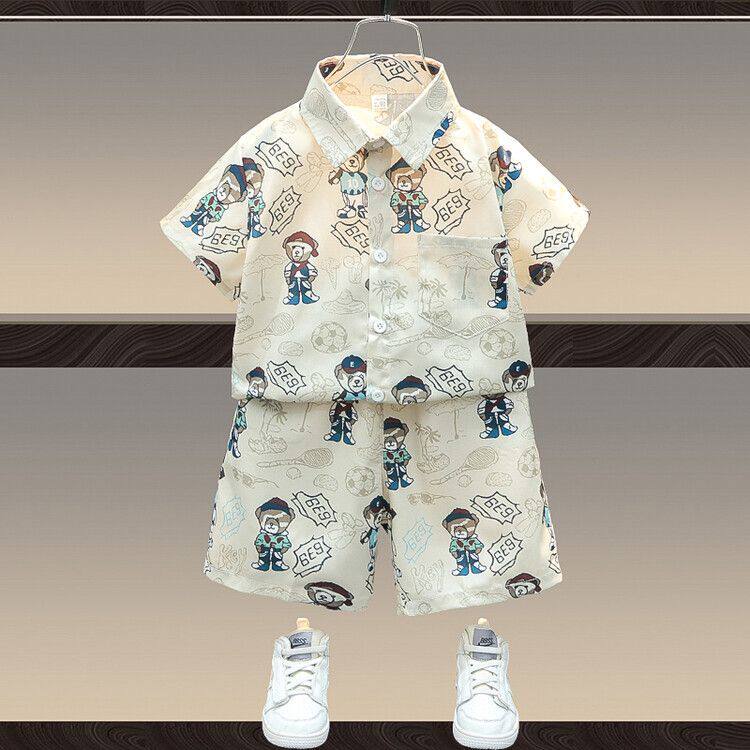 童装男童夏装套装2025新款洋气儿童短袖衬衫潮男宝宝痞帅炸街衣服