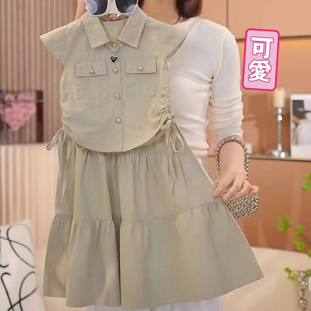 女童夏季工装衬衫半裙两件套