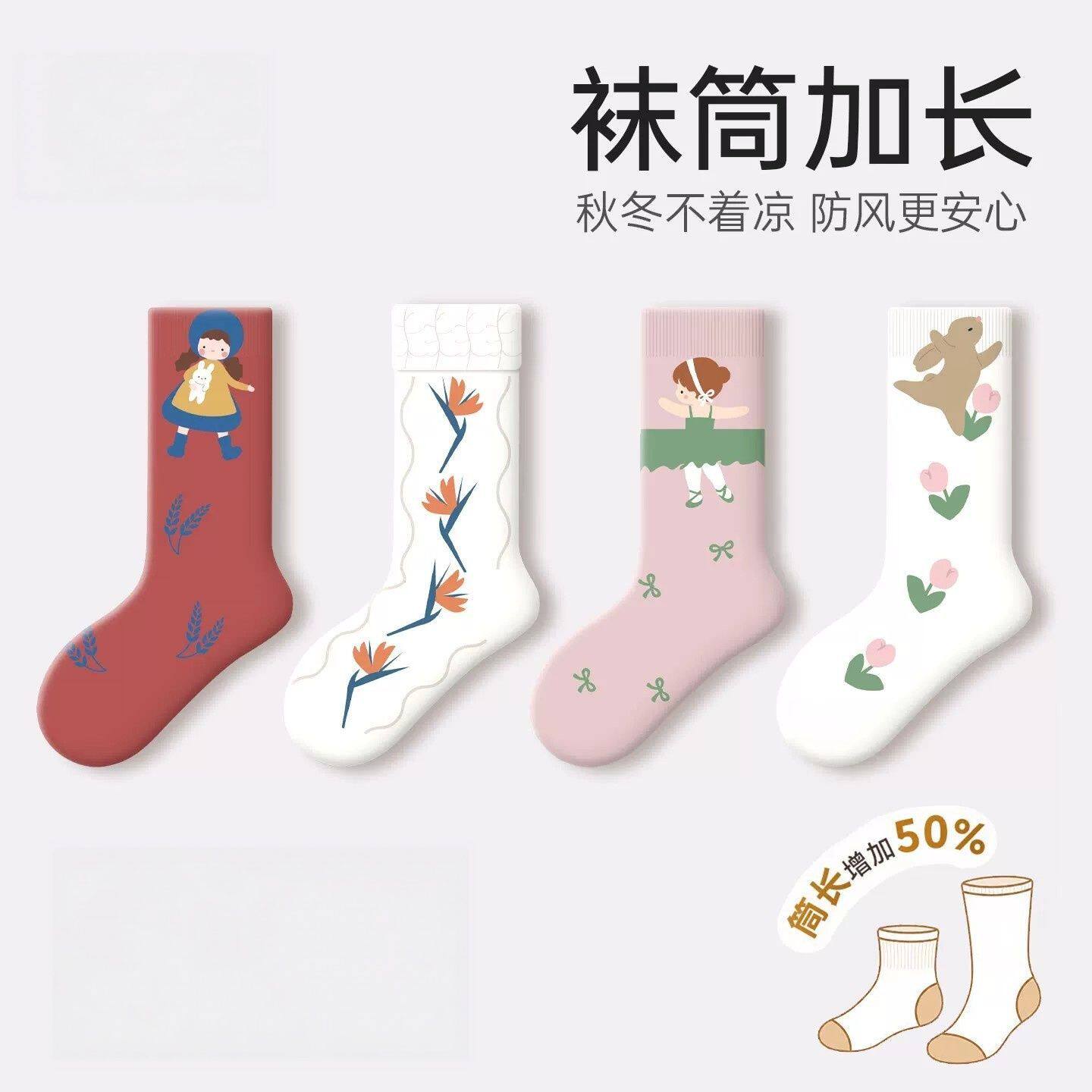 女童袜子秋冬新款棉袜舒适卡通棉袜女孩儿童袜子新款高筒扎秋裤