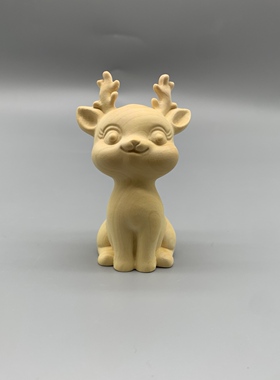 大叶黄杨木雕刻可爱萌小鹿工艺品摆件创意动物惬意鹿茶宠车载摆件