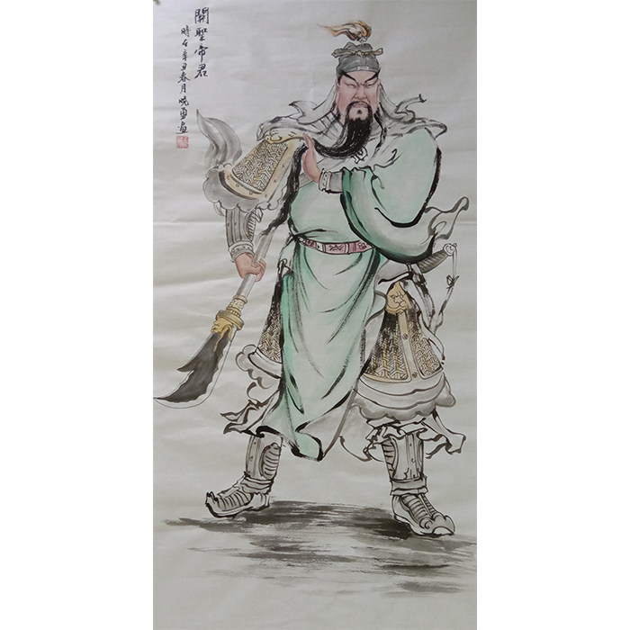纯手绘人物国画四尺关公关圣帝君玄关挂画