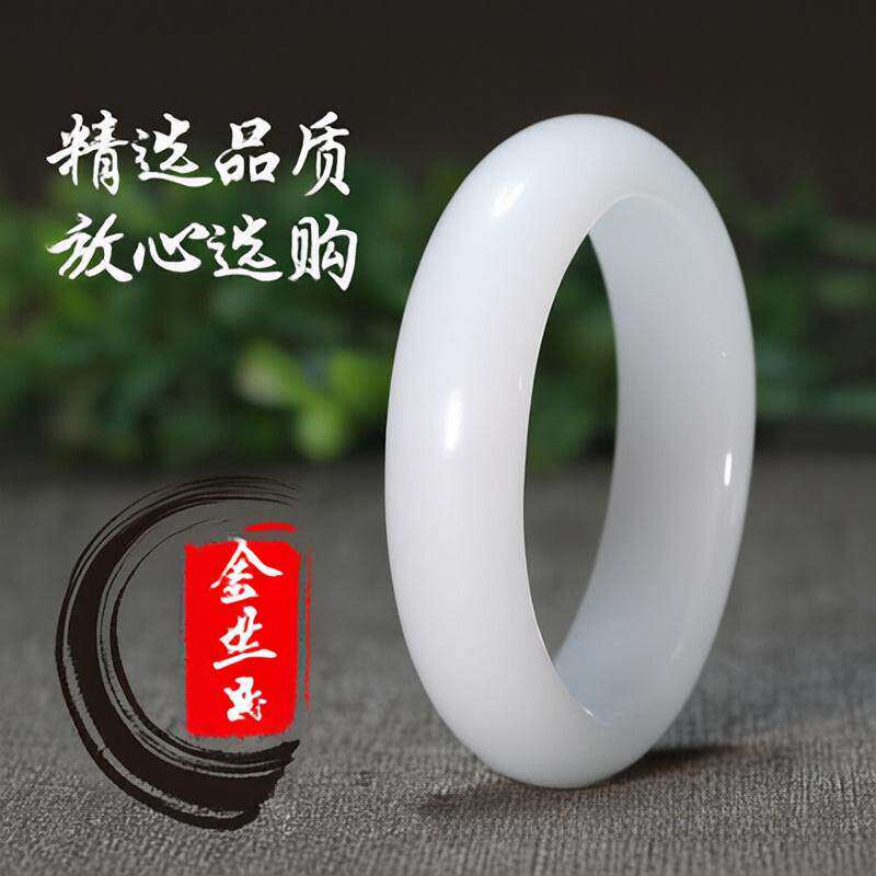 天然a货新疆白玉金丝玉手镯石英岩玉石玉器玉镯子