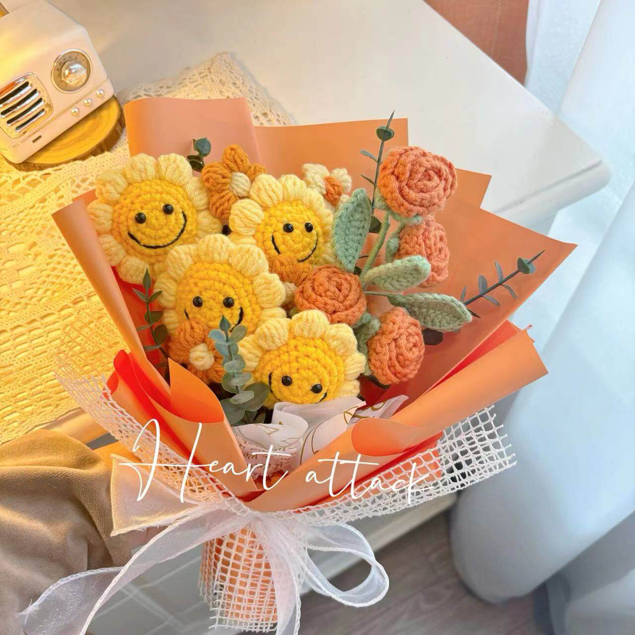 针钩编织花朵手工向日葵成品花束生日礼品创意惊喜伴手礼物批发花