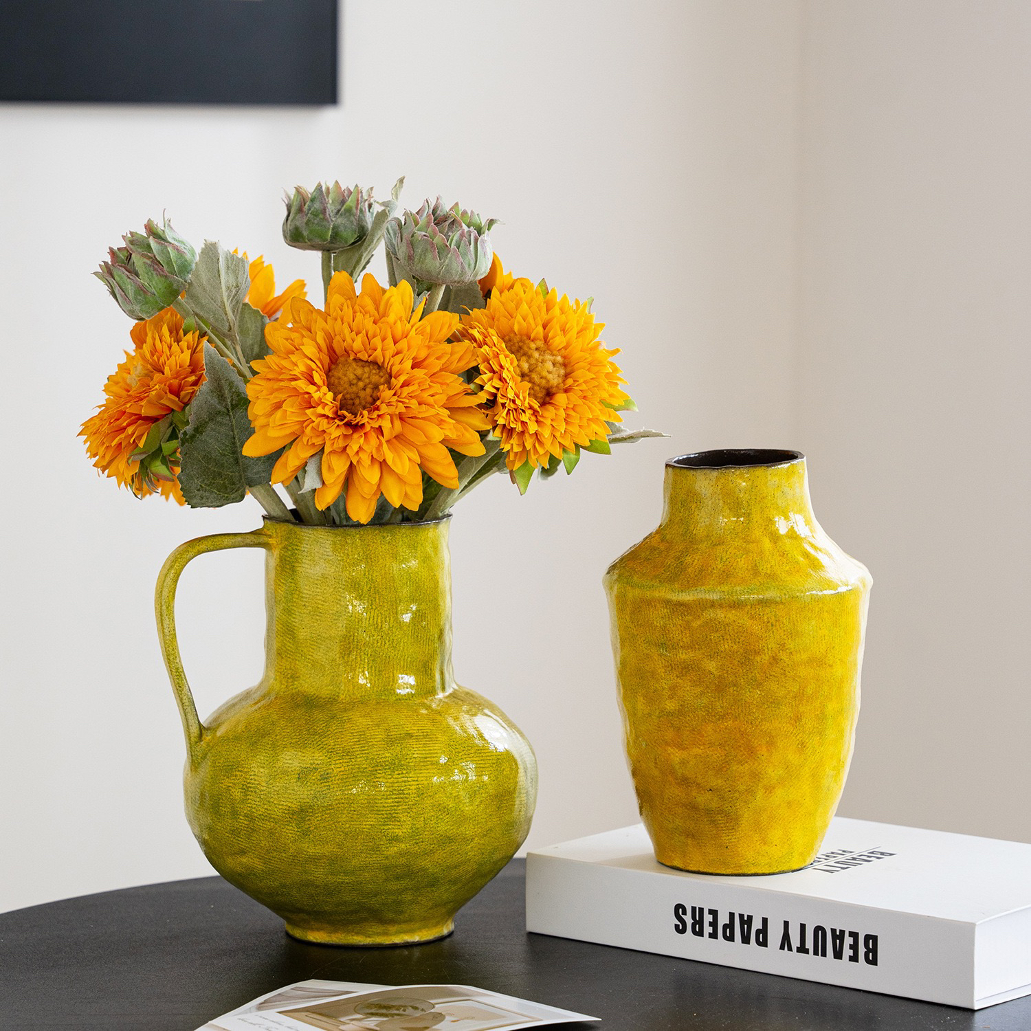 景德镇日式粗陶花瓶民宿酒店玄关复古装饰品插花油画陶罐花器摆件