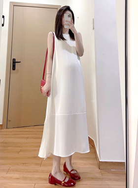 孕妇垂感连衣裙女2026夏季新款高级感气质中长款宽松背心裙白色