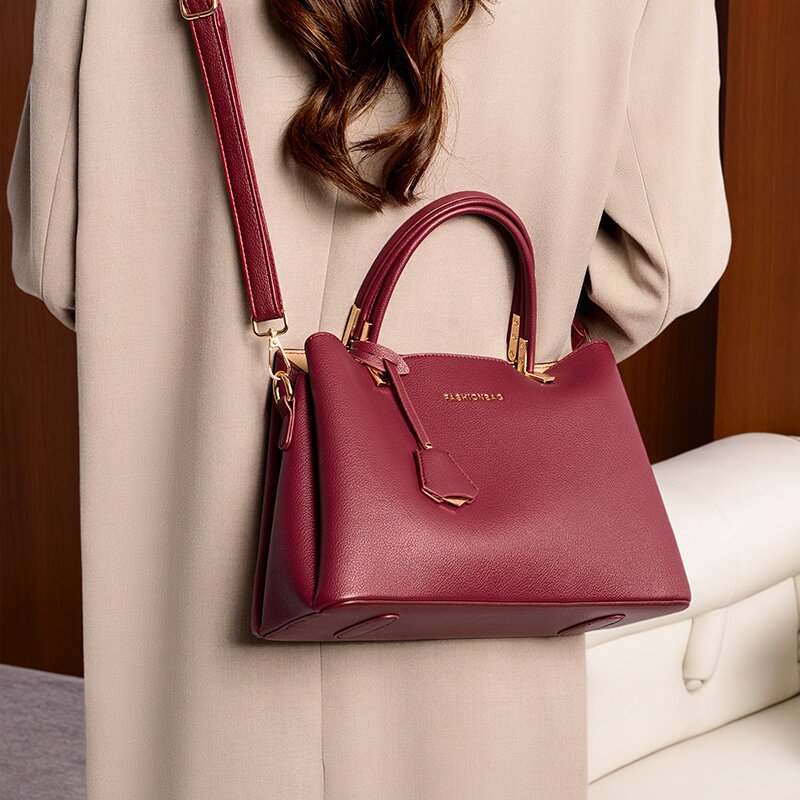 2025新款复古酒红色高级感皮质通勤大容量气质女士托特包女款