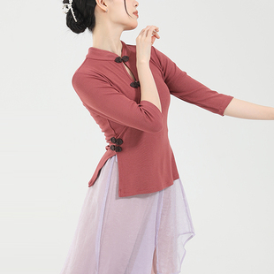 古典舞练功服女复古盘扣旗袍立领舞蹈服装现代舞中袖上衣修身显瘦