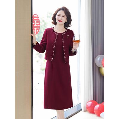 平时可穿喜婆婆洋气婚宴礼服两件套高贵妈妈秋装婚礼礼服连衣裙女