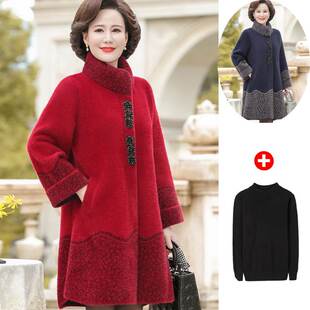 加肥加大码妈妈秋冬加厚双面水貂绒外套中年新款中长款金貂绒大衣