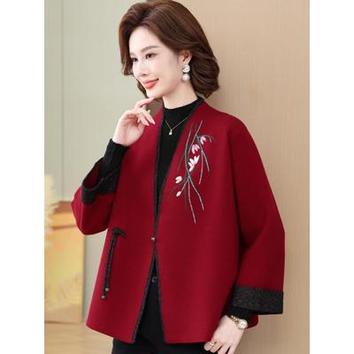喜婆婆婚宴装风衣中老年春秋季毛呢外套妈妈加大码羊绒大衣礼服女