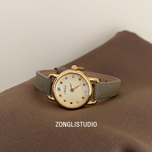 纵里法式复古彩色锆石手表女