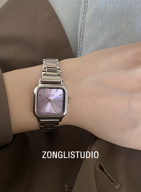纵里 梦幻紫色方形手表女韩版冷淡风钢带高级时尚气质精致轻奢ins