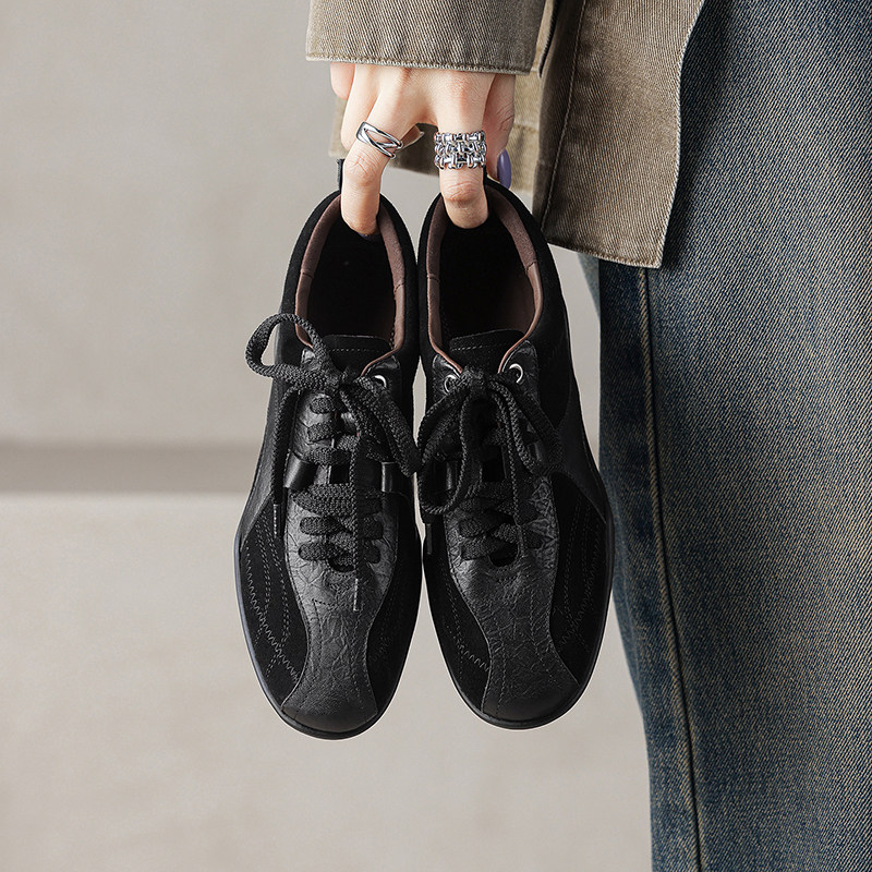 复古风真皮德训鞋女棕色系带圆头平底低跟休闲鞋真皮不累脚女鞋女,女鞋,德训鞋,淘宝优惠券,粉丝福利购,淘宝优惠卷