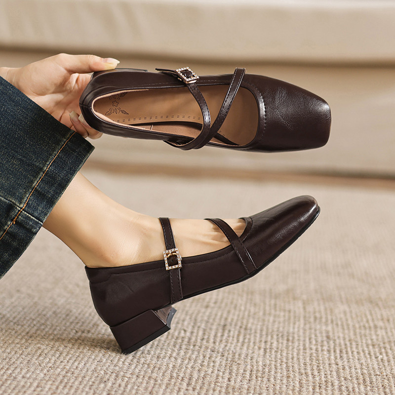法式复古真皮玛丽珍鞋2026新款粗跟方头浅口单鞋交叉绑带小皮鞋女,女鞋,玛丽珍鞋,淘宝优惠券,粉丝福利购,淘宝优惠卷