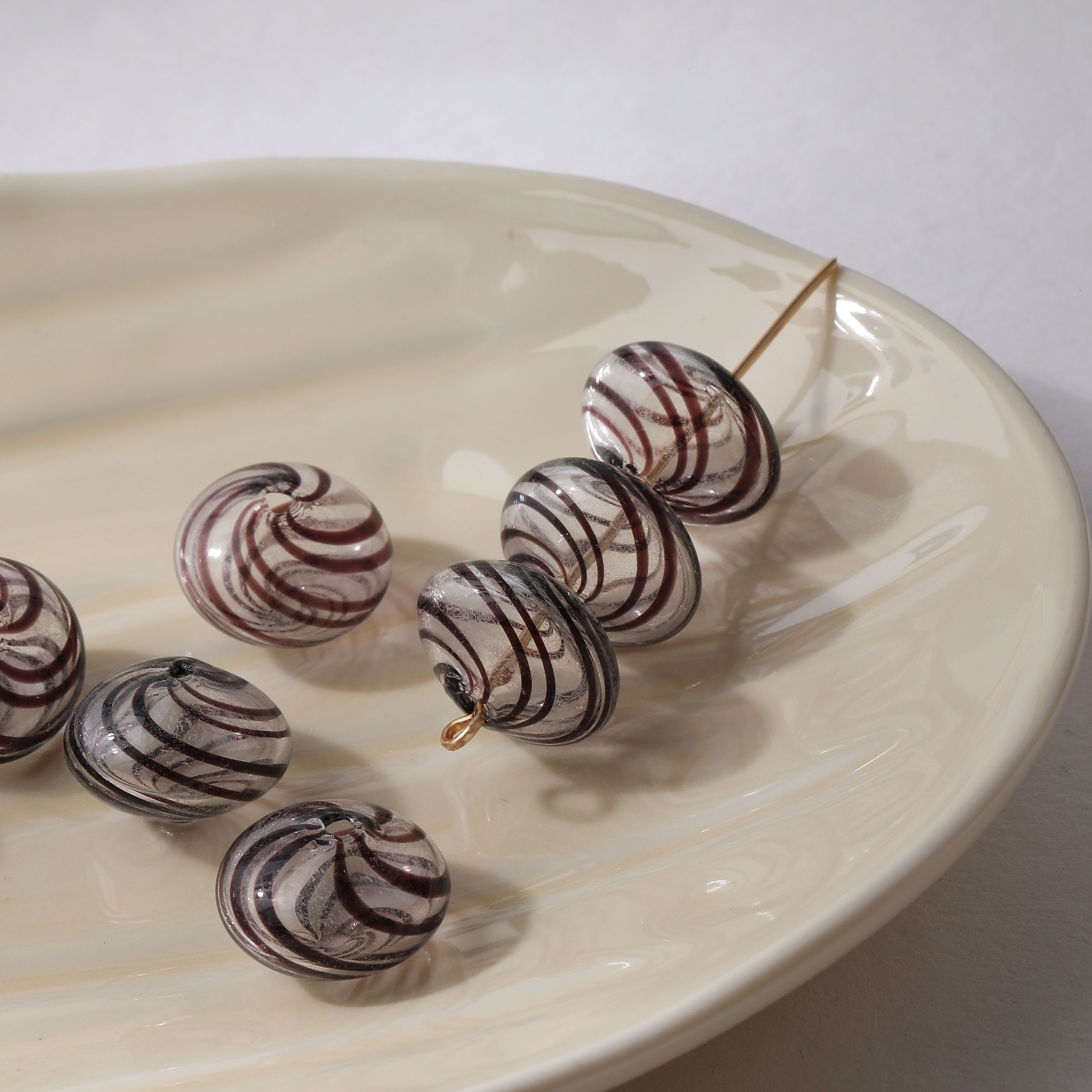 梦幻复古空心玻璃 巧克力线条透明车轮扁圆珠diy串珠手作材料配件
