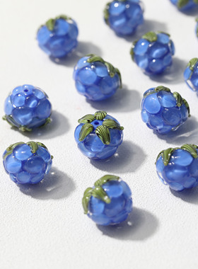 12mm灯工手工琉璃 立体蓝色莓莓树莓直孔珠diy手作串珠材料配件