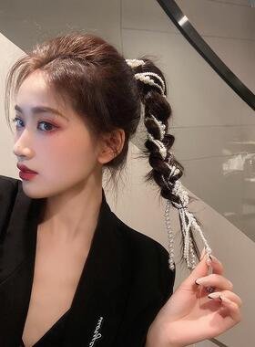 纯欲风后脑勺珍珠编发链发饰发夹超仙气ins发卡发带女绑发头饰潮