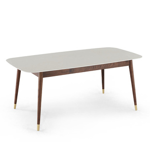 极简北美黑胡桃实木餐桌岩板饭桌长方形餐桌椅组合 惟屋德馨意式