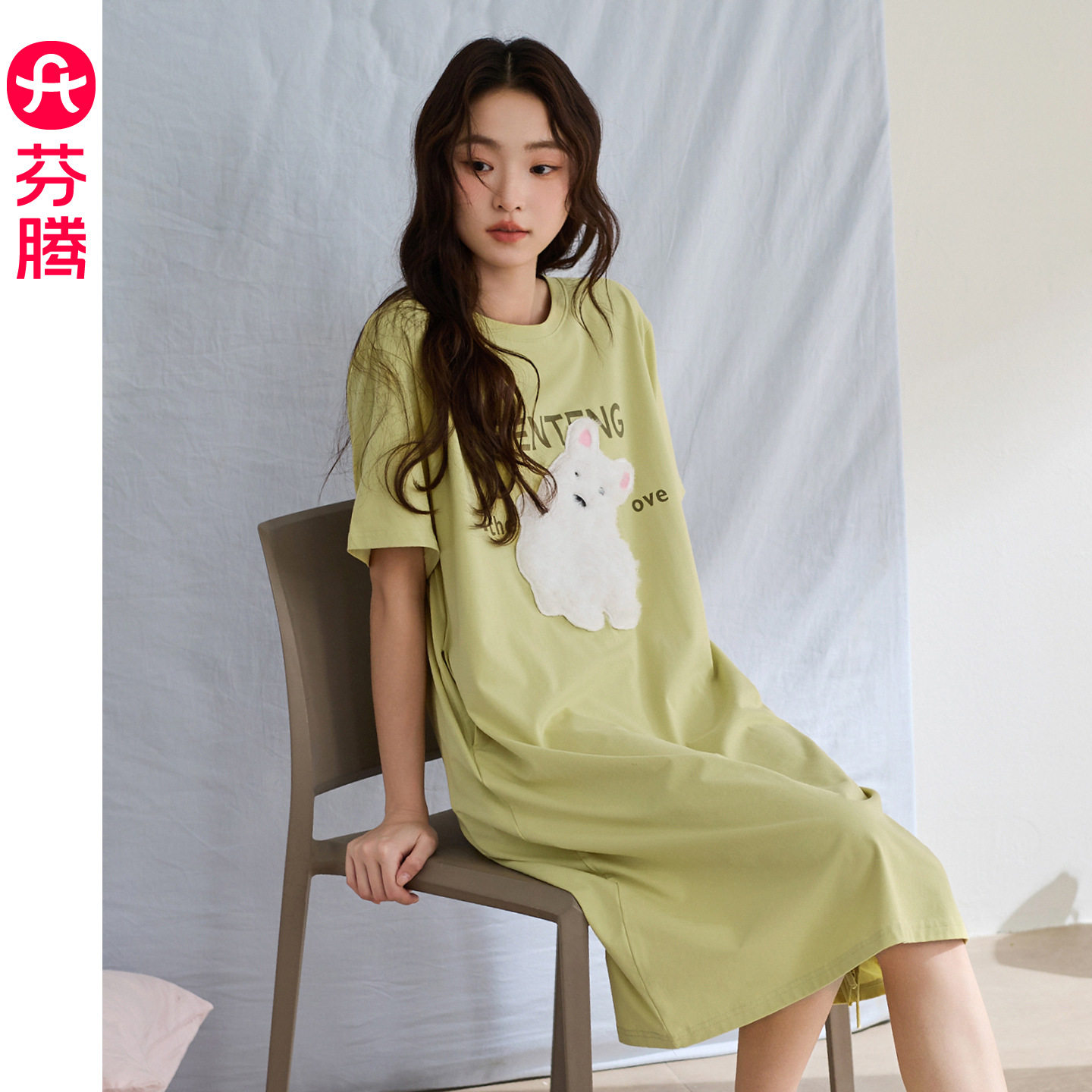 【凉感棉】睡裙女夏季纯棉短袖可爱萌兔休闲宽松大码家居服中裙