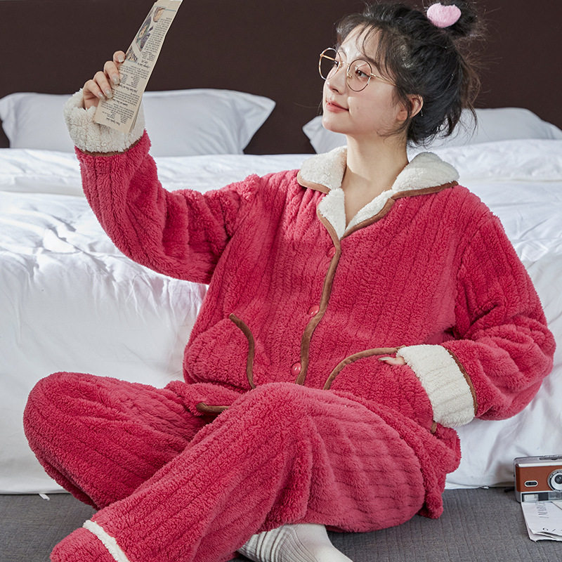 可外穿睡衣女男士秋冬法兰绒加厚立领连帽拉链珊瑚绒家居服情侣款