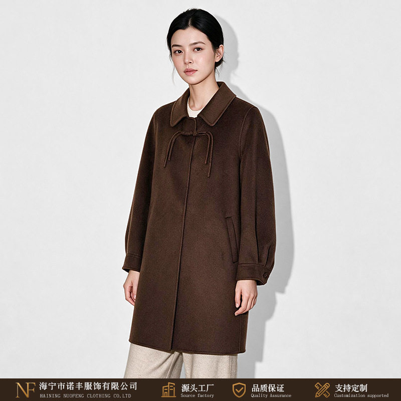 秋冬新款新中式双面羊毛大衣女 翻领盘扣灯笼袖中长款国风系列