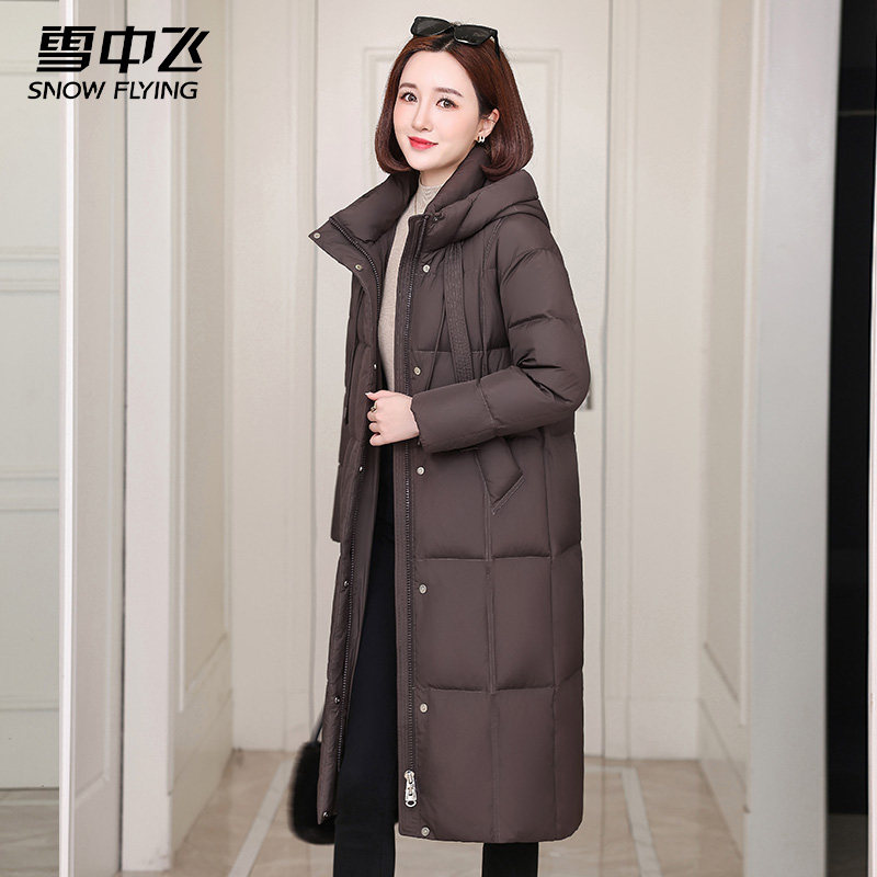 雪中飞2025新款鹅绒服女过膝中长款加厚连帽妈妈时尚保暖羽绒外套,女装/女士精品,羽绒服,淘宝优惠券,粉丝福利购,淘宝优惠卷