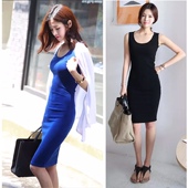 纯棉中长款 包臀裙黑色 连衣裙修身 吊带背心裙打底衫 女夏莫代尔无袖