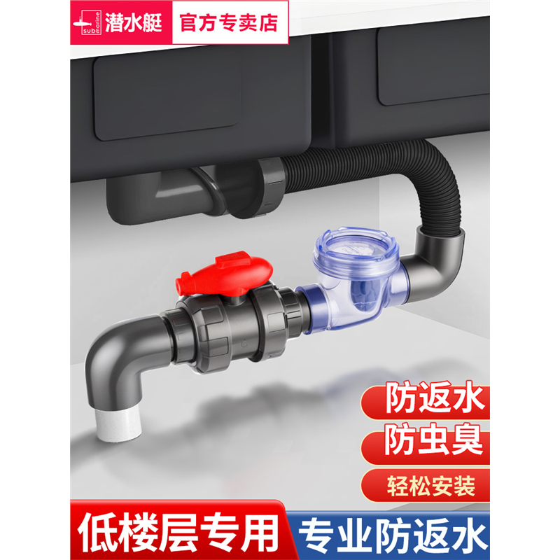 厨房防反水止回阀二楼防反水下水管道防倒灌止逆阀球形50管