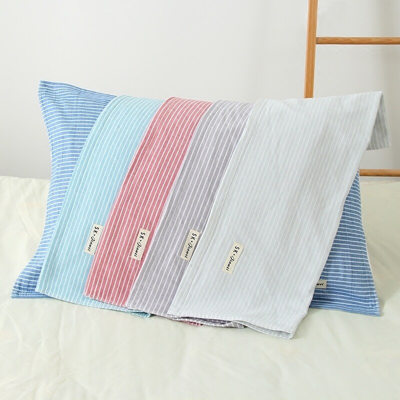 【特价】日系纯棉3层纱布成人情侣学生条纹枕巾柔软一对包邮
