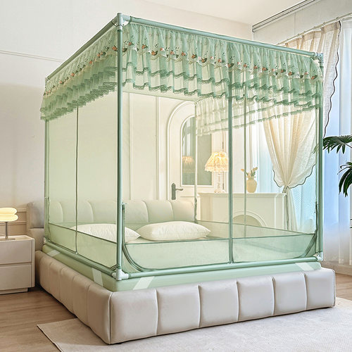 尚尚芊拉链方帐蚊帐铁支架透气防蚊A级儿童床全底加密