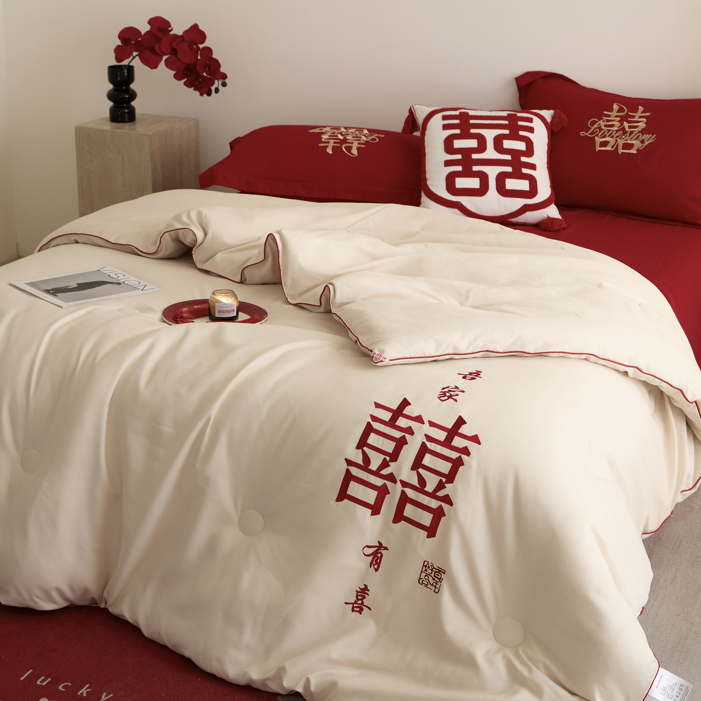 尚尚芊2025新款时尚大豆纤维结婚被婚庆被子被芯柔软透气针织加厚