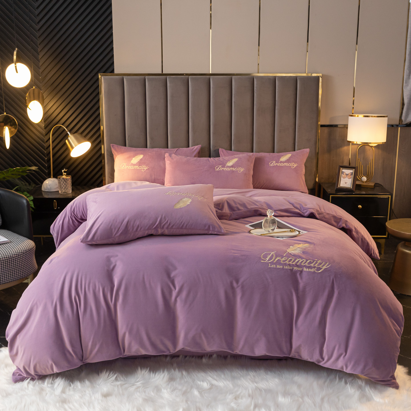 尚尚芊2025新款水晶绒双拼刺绣牛奶绒单品被套  法莱绒珊瑚绒简约