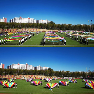 舞蹈渐变长绸带大型舞蹈道具学校运动会开幕式出场彩带多色丝绸布