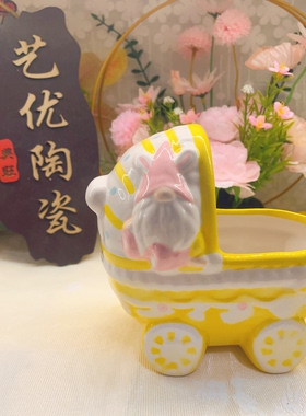 创意陶瓷仓鼠洗澡沙浴盆地精婴儿车浴沙盆可爱金丝熊厕所侏儒浴室