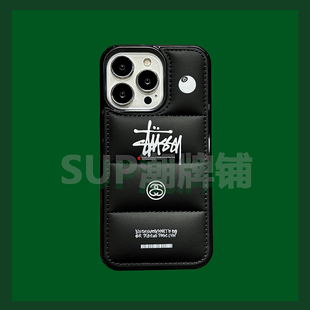 原创14潮牌斯图西11适用iPhone14Pro Max羽绒服手机壳11苹果15Pro个性男女15ProMax防摔保护套13潮Stüssy